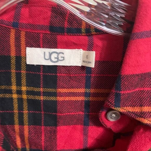 𝅺UGG Elin Red Black Plaid 100% Cotton Flannel Button Down Sz Xs - Picture 8 of 10